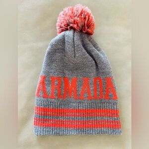 Armada Ski Hat Cap Coral Pink Gray Knit Beanie Pom